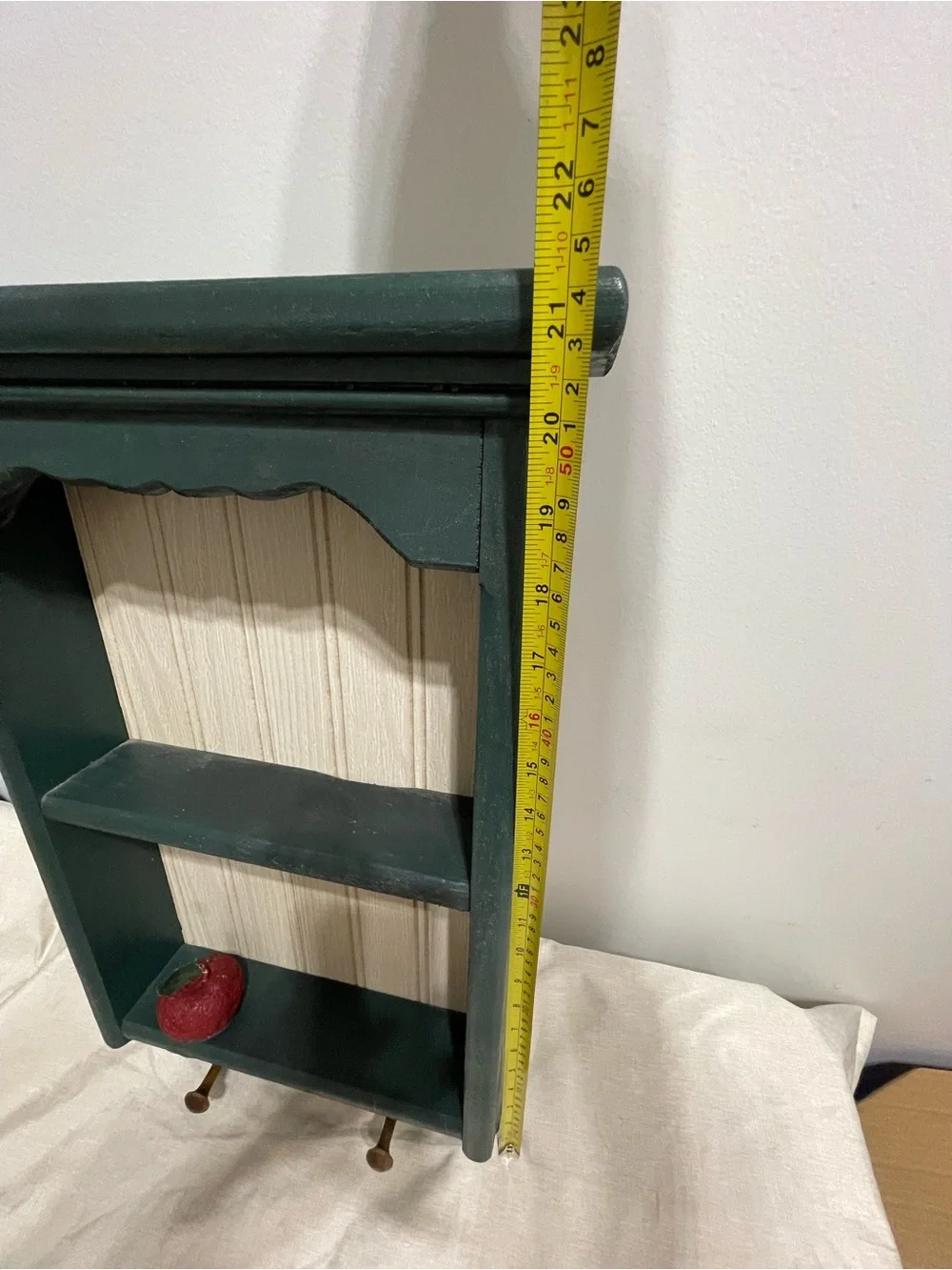 Decorative Wall Shelf with Red Apple Accents - Green